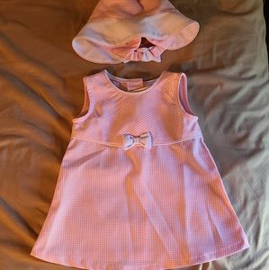 Baby pink gingham dress with hat and bloomer short